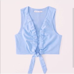Abercrombie and Fitch Cropped Tie Front Linen Blend Top